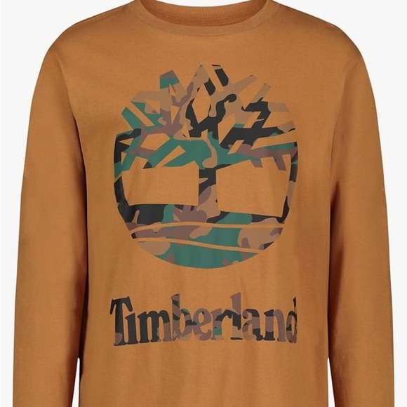 Timberland Brown Long Sleeve Logo T Shirt Cotton Casual Crew Neck M 10/12 - Picture 3 of 9